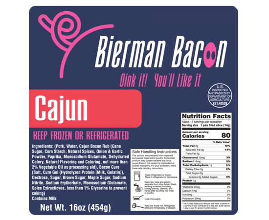 cajun flavored bacon label